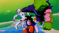 Piccolo kicks Frieza away from Goku