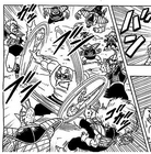 DXRD Caption of Master Roshi fights against PTO soldiers (Dodoria's, Blueberry's, Iru's, Cold's horned man, Frog Face's & Abu's races). Fukkatsu No F manga chapter 3