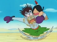 Upa sopla su aliento de ajo a Dracula Man.