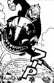 The announcer on his airbike in the manga