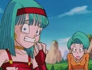 Bra y Bulma al ver que Chi-Chi y Videl quieren ir a ayudar a Goku a luchar.