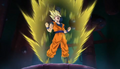 Super Saiyan Goku powering up in Plan to Eradicate the Saiyans