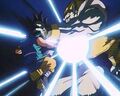 Goku fires Ki Blasts at General Rilldo