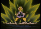 Goku partially transforms before becoming a Super Saiyan 4 against Nuova Shenron