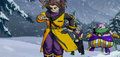 Female Spiritualist freezing as she, the Male Swordsman, and Unnamed Mighty Majin travel through the snow