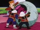 The three soldiers look inside of Vegeta's space pod
