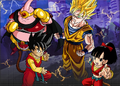 Majin Hero, Saiyan Hero, Goku, and Saiyan Heroine