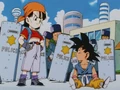 Pan telling Goku to get out of the fight with the criminals, unaware that it is actually her grandfather