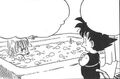 Goku talking to Bulma while she is in the bath