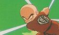 Krillin prepares a Heat Seeking Blast against Guldo