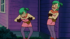 The real Bulma is embarrassed by Oolong poking her breasts while in her form in Curse of the Blood Rubies