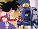 Goku attacks the empty Mech