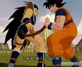 Goku grabs Raditz's tail