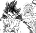 Goku fires away from Moro's illusion