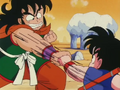 Yamcha's punch blocked by Goku