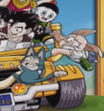 Puar and Oolong clinging to the sides of a car in Dragon ball Z: Budokai 3