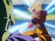 Goku surprises Pikkon with a Kamehameha to the side