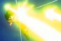 Goku narrowly dodges Giant Lord Slug's Darkness Eye Beam in Lord Slug