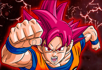 Goku Super Saiyajin Dios en un arte en Dragon Ball: Héroes.