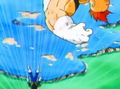 Vegeta gets thrown into a river while fighting Recoome