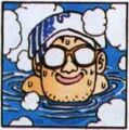 Toriyama relaxing in a hot bath