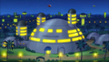 The Capsule Corp building at nighttime