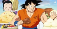 Goku comiendo en la Corporación Cápsula