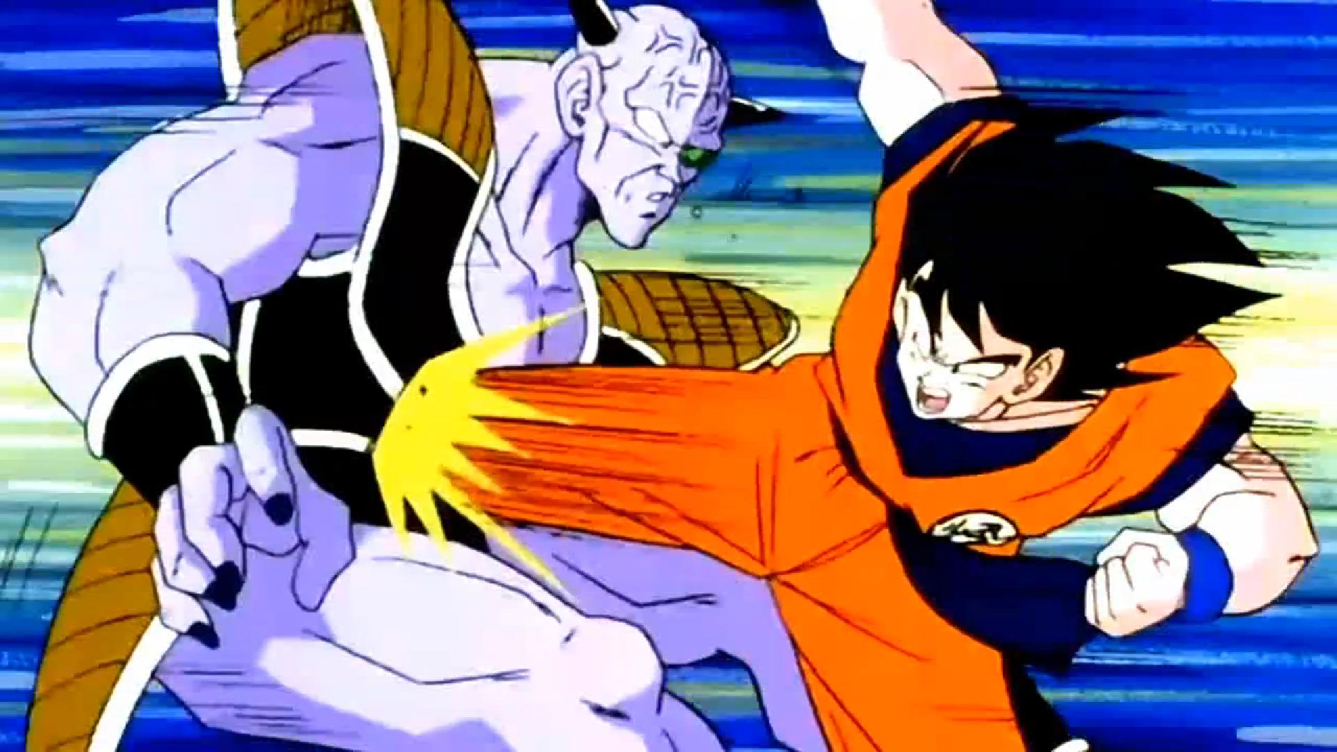 Goku lutut Ginyu di usus.