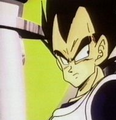 Vegeta watches as Krillin and Gohan recover the Dragon Balls