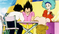 Vegeta sur terre avec Bulma et Yamcha