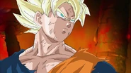 Goku listo para escapa del lugar del combate.