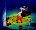 Gohan and Piccolo sitting near a campfire after a long day of training