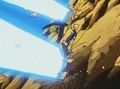 Cell destroys a cliff with a powerful punch