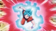Son Goku usando el Supersaiyano Azul: Kaio-ken x20 contra Jiren el Gris.