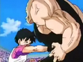 Videl repeatedly punches Spopovich as part of her Videl Rush