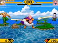 Tien and Chiaotzu fire Dodon Rays at Majin Buu in Supersonic Warriors 2