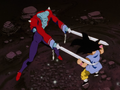 Ledgic attacks Goku with his two swords