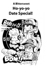 Senbei Norimaki wielding a Handgun on the Dr. Slump manga chapter cover for "A Bittersweet Ho-yo-yo Date Special!"