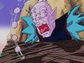 Old Kai tied to a rock while shouting furiously