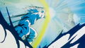 Goku fires the Kamehameha at point blank range.
