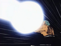 Jackie Chun using the Kamehameha to blow up the moon