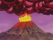El volcán en erupción.