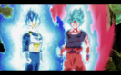 Beyond Super Saiyan Blue Vegeta alongside Super Saiyan Blue Kaio-ken Goku.