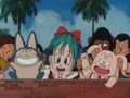 Bulma, Puar and Oolong cheering for Yamcha