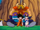 Goku protects Ox-King and Chi-Chi from the army