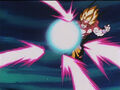 Goku using an energy wave to defend against energy barrage