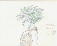 Fotograma clave para el comercial de televisión del videojuego Dragon Ball Z: Shin Butōden de Trunks Supersaiyano de Primer Grado.