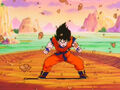 Goku angrily powers up against Nappa