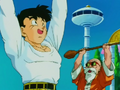Yamcha and Master Roshi giving energy