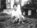 Akira Toriyama with his pet dog, Turbo Mach 2 (1983)